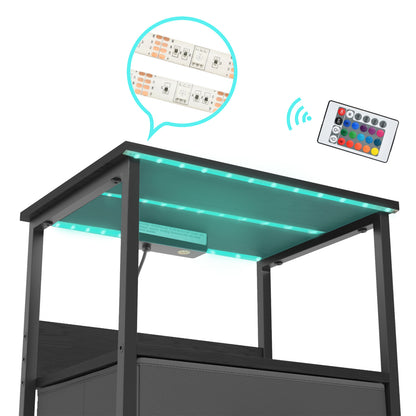 Mesitas de Noche con Luces LED y 2 Puertos USB Negro 2PCS