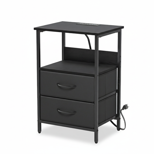 Mesitas de Noche con Luces LED y 2 Puertos USB Negro 1PC