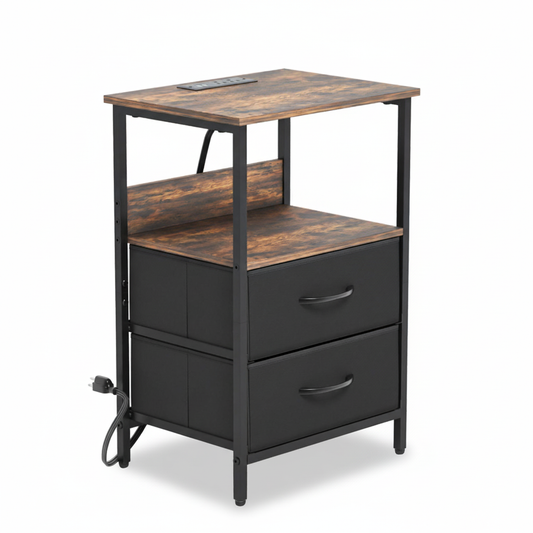 Mesitas de Noche con Luces LED y 2 Puertos USB Marron 1PC