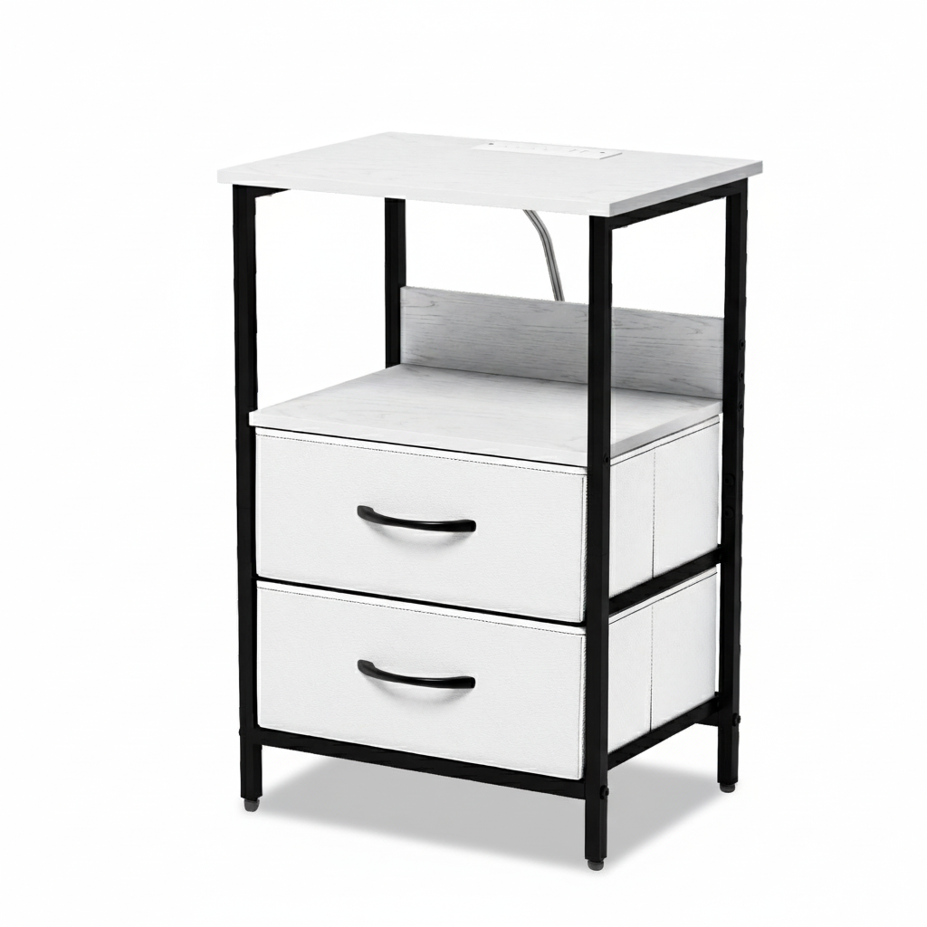 Mesitas de Noche con Luces LED y 2 Puertos USB Blanco 1PC