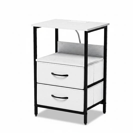 Mesitas de Noche con Luces LED y 2 Puertos USB Blanco 1PC