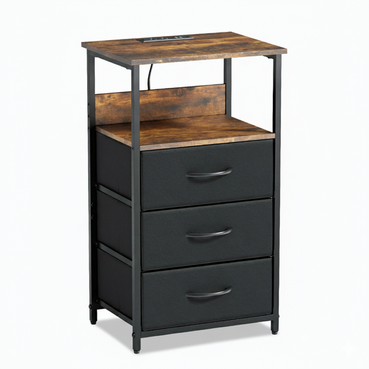 Mesitas de Noche con Luces LED con 3 Cajones Marrón y Negro 1PC