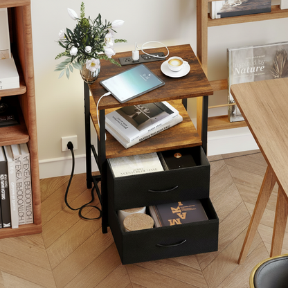 Mesitas de Noche con Luces LED y 2 Puertos USB Marron 1PC