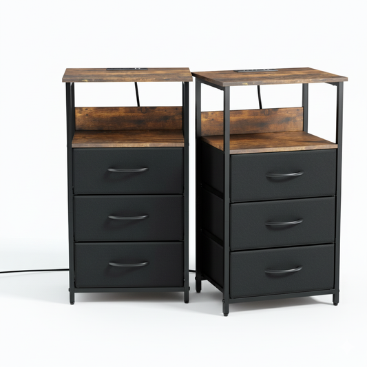 Mesitas de Noche con Luces LED con 3 Cajones Marrón y Negro 2PCS