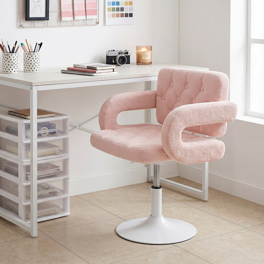 Silla Giratoria Ajustable con Brazos y Base Redonda Rosa