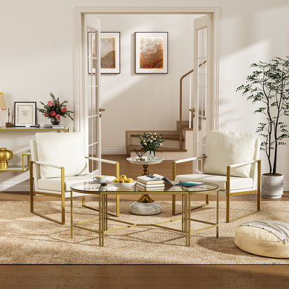 Sillon Acento Moderna con Estructura Metálica Dorada y Cojines Beige