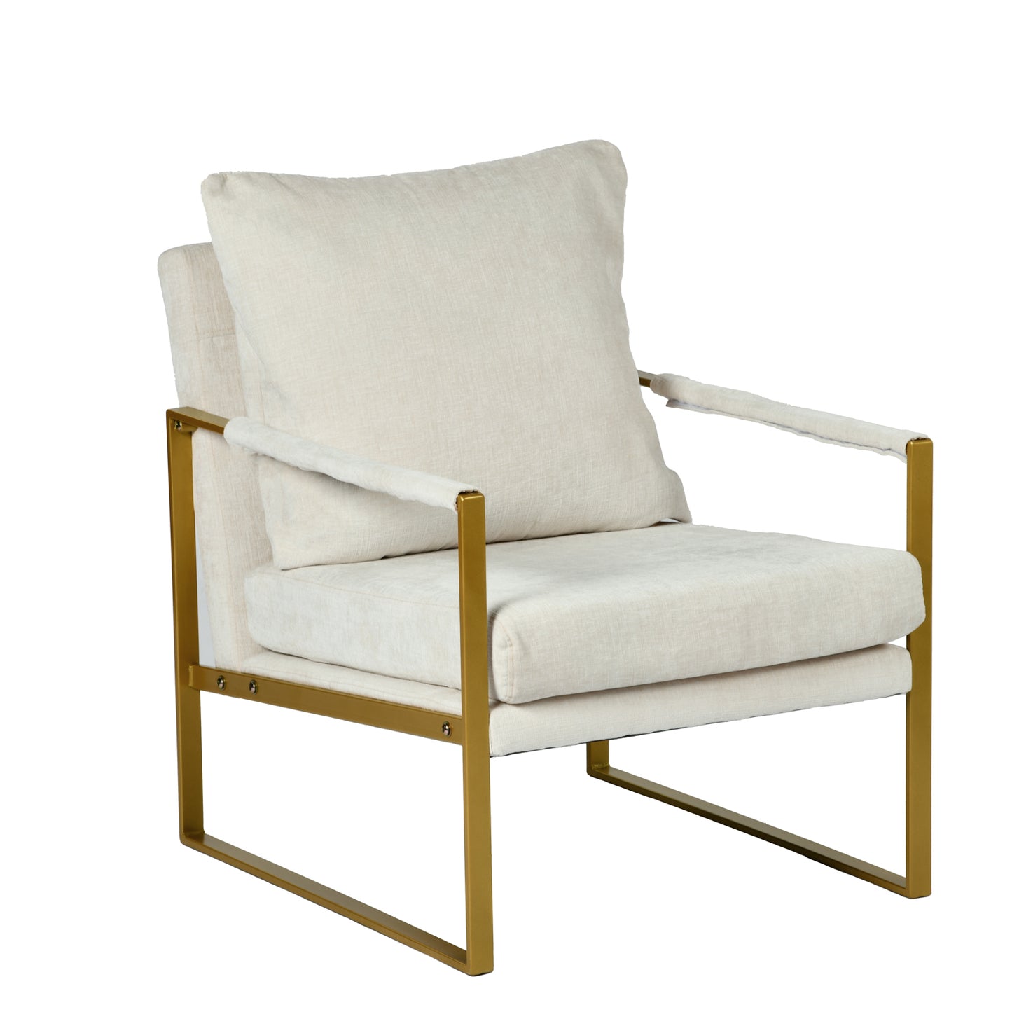 Sillon Acento Moderna con Estructura Metálica Dorada y Cojines Beige