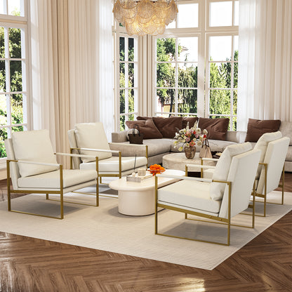 Sillon Acento Moderna con Estructura Metálica Dorada y Cojines Beige