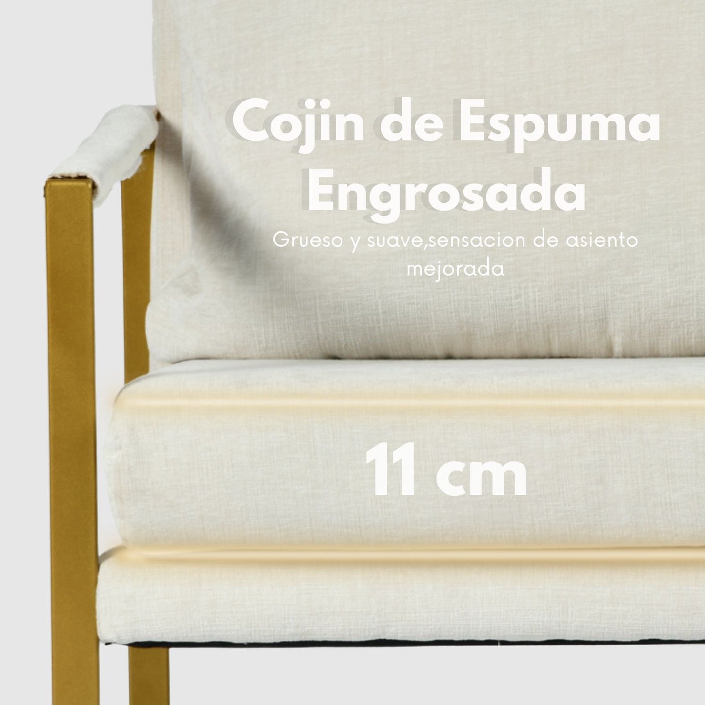 Sillon Acento Moderna con Estructura Metálica Dorada y Cojines Beige