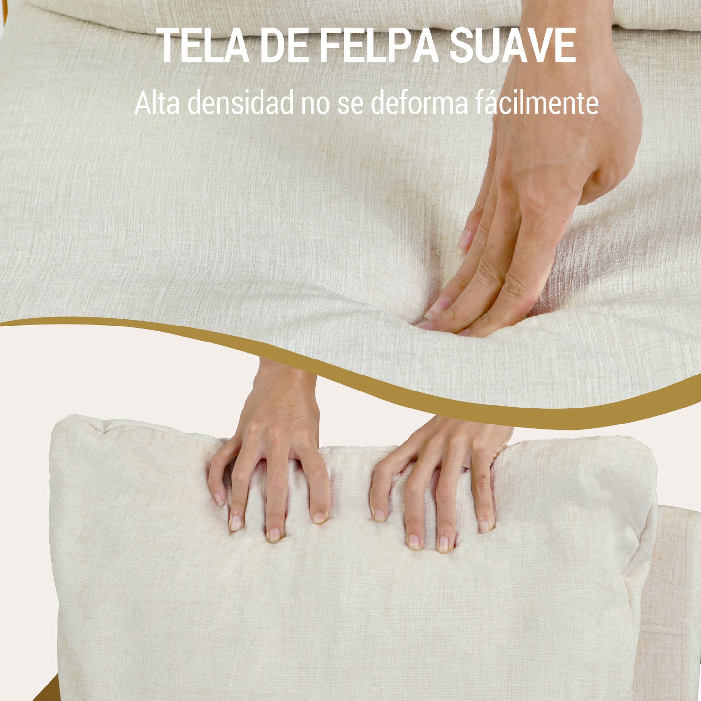 Sillon Acento Moderna con Estructura Metálica Dorada y Cojines Beige