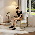 Sillon Acento Moderna con Estructura Metálica Dorada y Cojines Beige