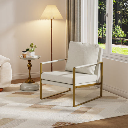 Sillon Acento Moderna con Estructura Metálica Dorada y Cojines Beige