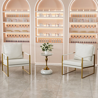 Sillon Acento Moderna con Estructura Metálica Dorada y Cojines Beige