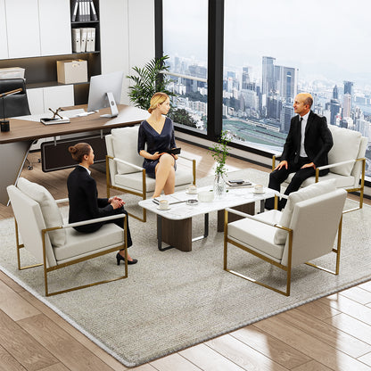 Sillon Acento Moderna con Estructura Metálica Dorada y Cojines Beige