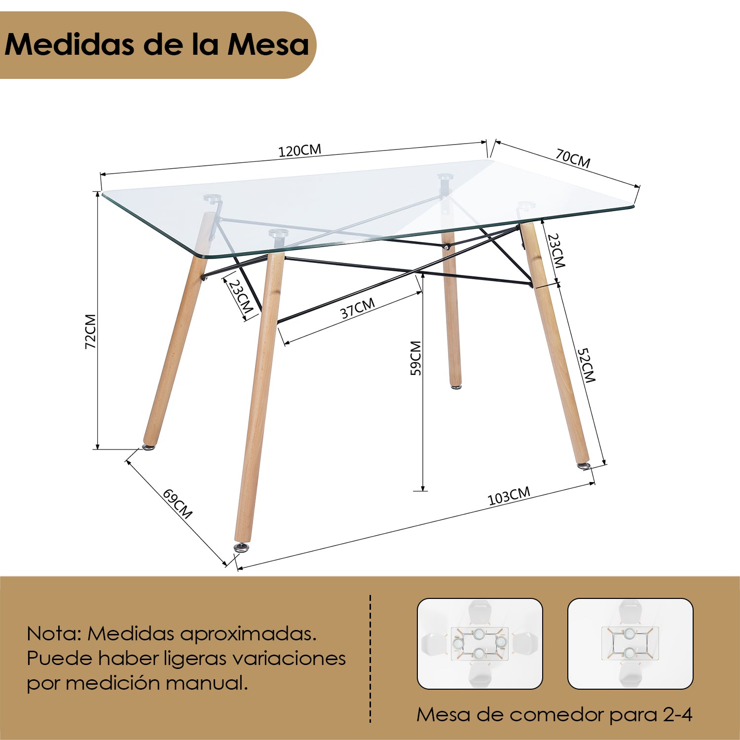 Mesa de Comedor Rectangular Cristal Zappa