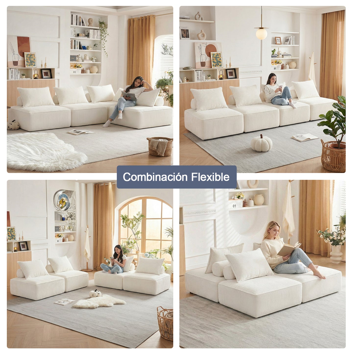 Sofá Modular Individual Sin Montaje Beige ZIVA