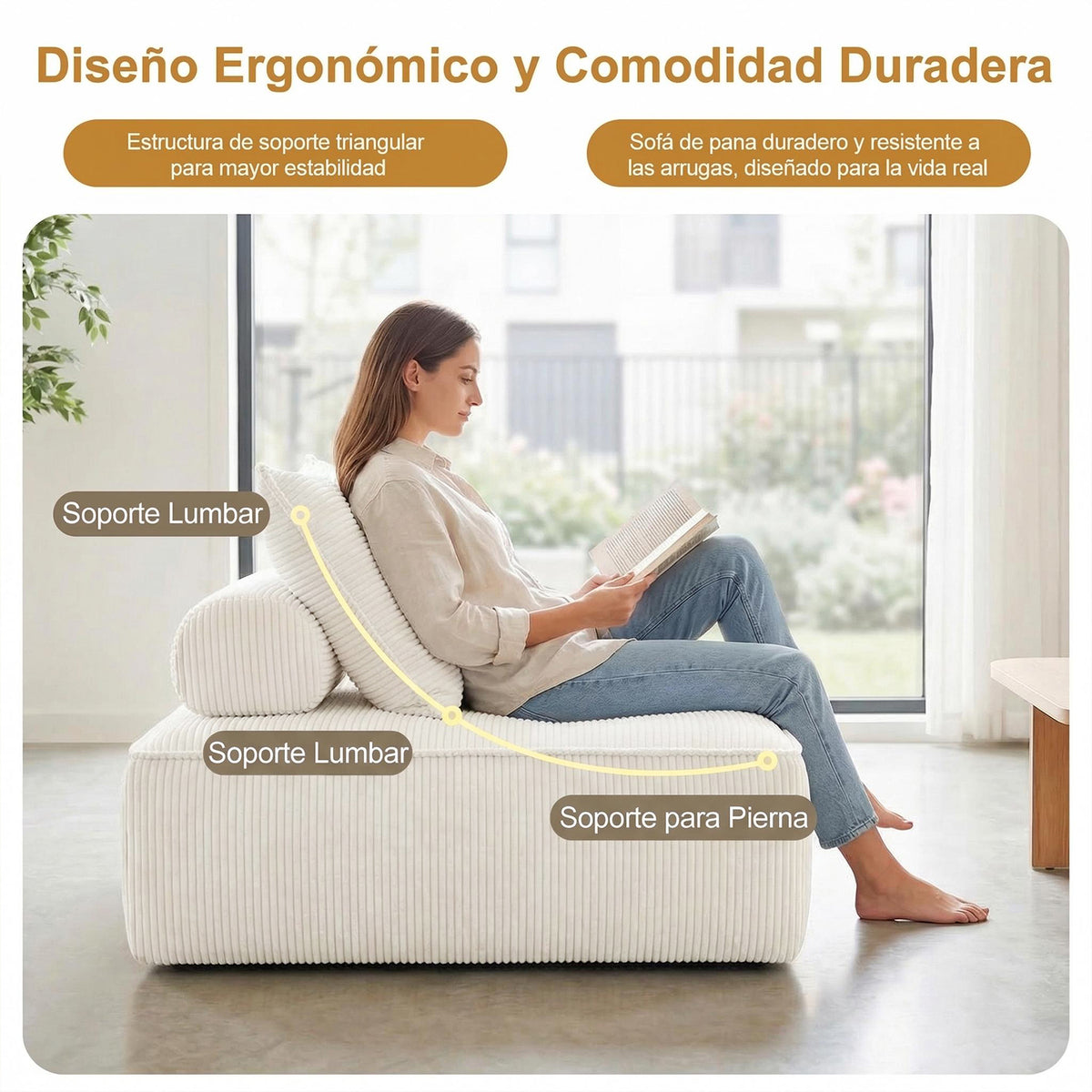 Sofá Modular Individual Sin Montaje Beige ZIVA