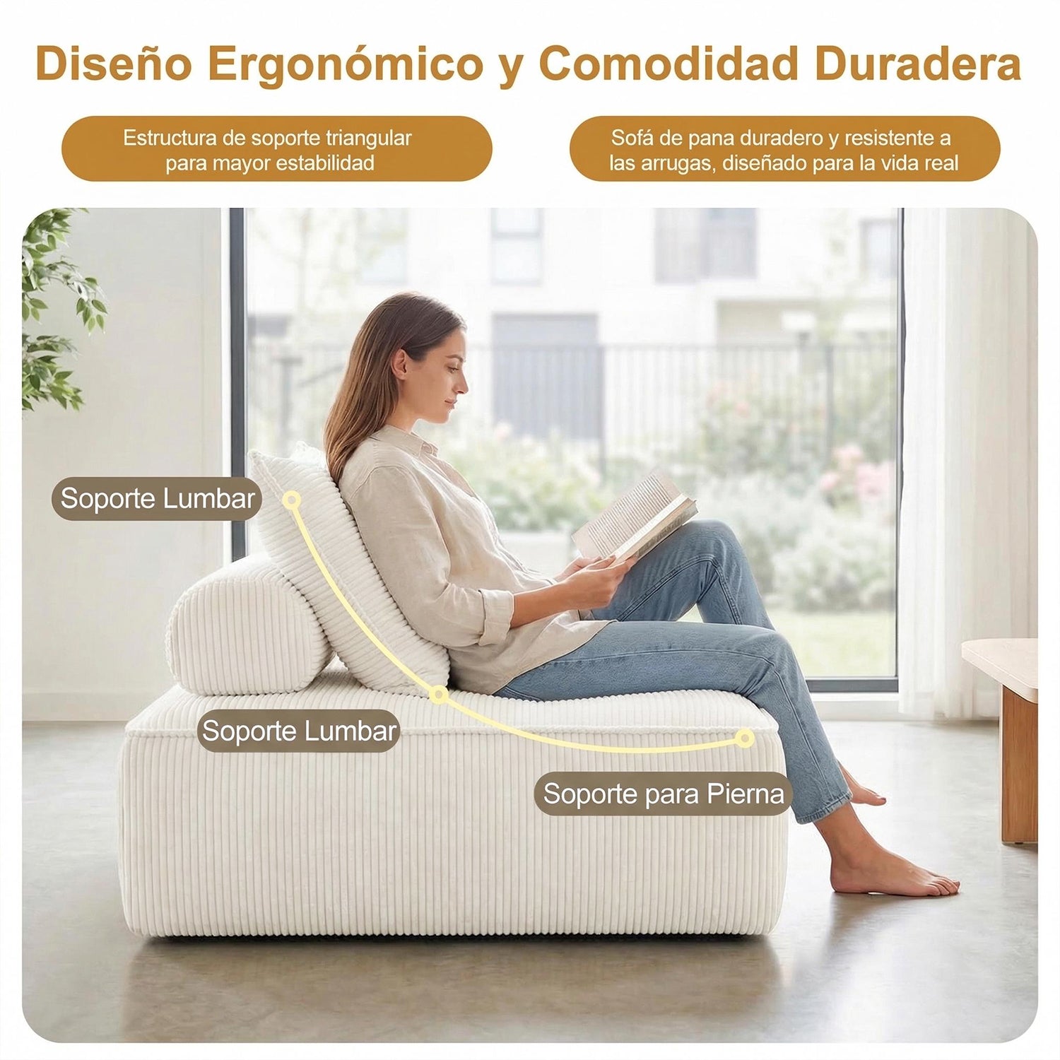 Sofá Modular Individual Sin Montaje Beige ZIVA