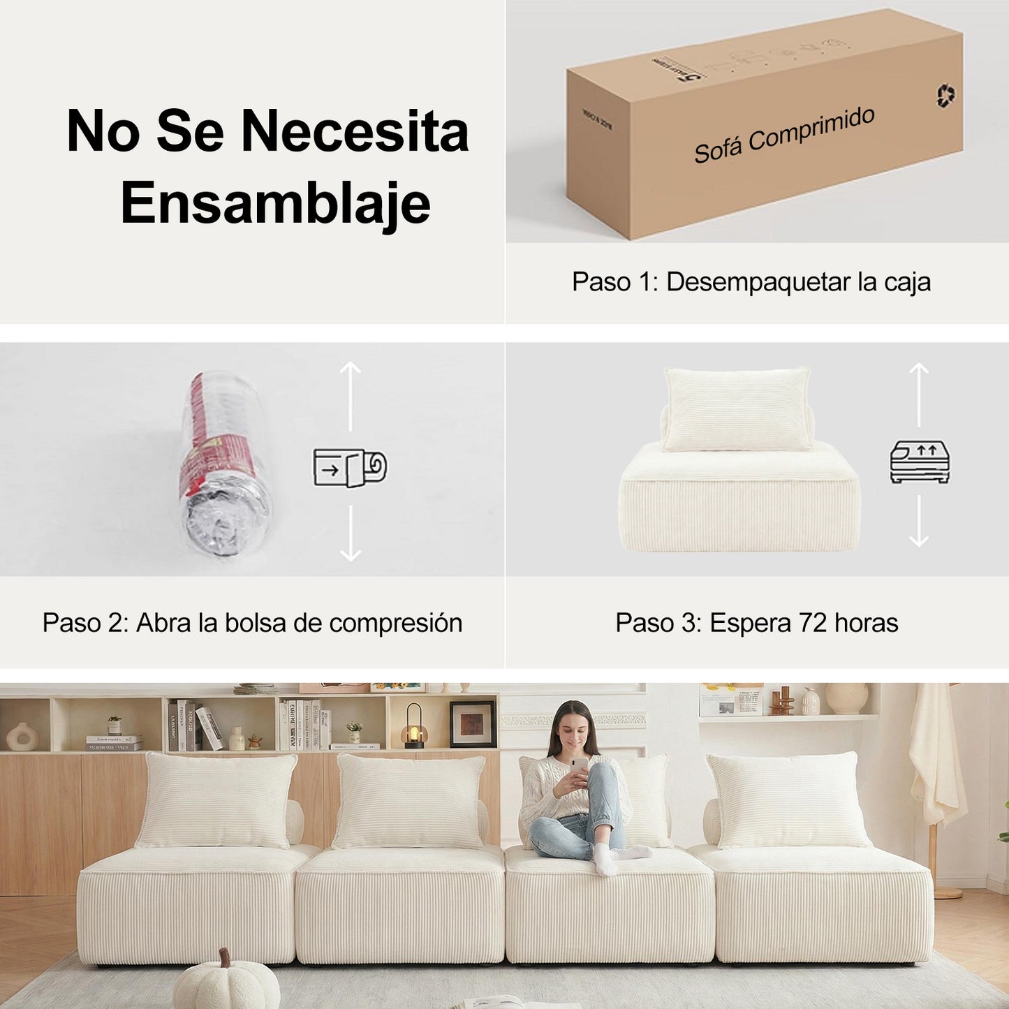 Sofá Modular Individual Sin Montaje Beige ZIVA