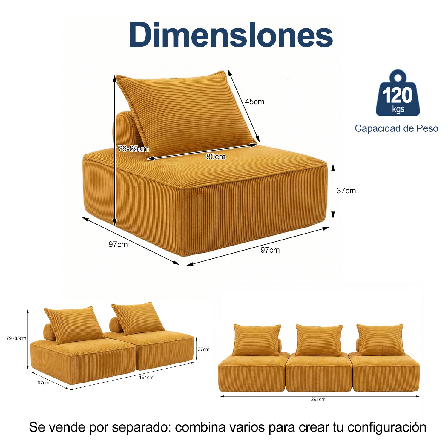 Sofá Modular Individual Sin Montaje Amarillo ZIVA