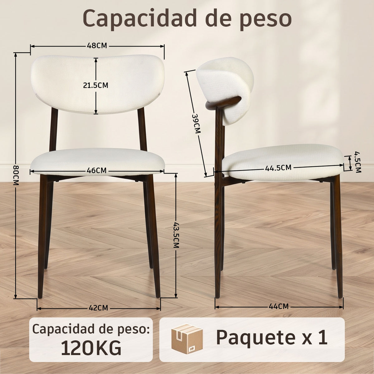 Juego de 2 Sillas de Comedor Tapizadas Color Beige Zorro