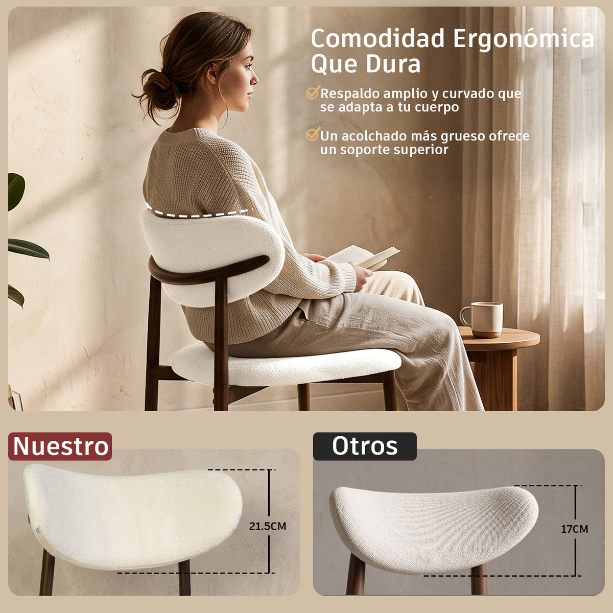 Juego de 2 Sillas de Comedor Tapizadas Color Beige Zorro
