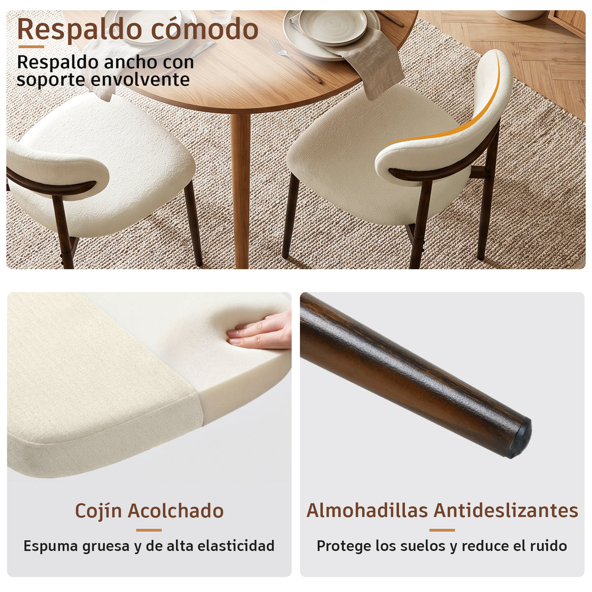 Juego de 2 Sillas de Comedor Tapizadas Color Beige Zorro