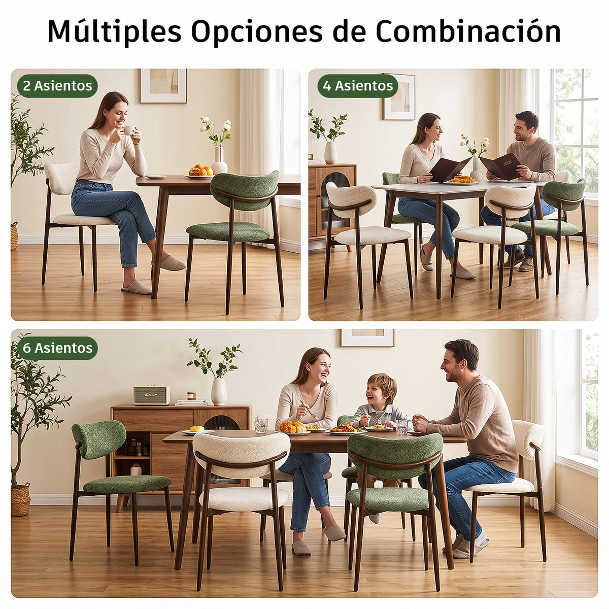 Juego de 2 Sillas de Comedor Tapizadas Color Beige Zorro