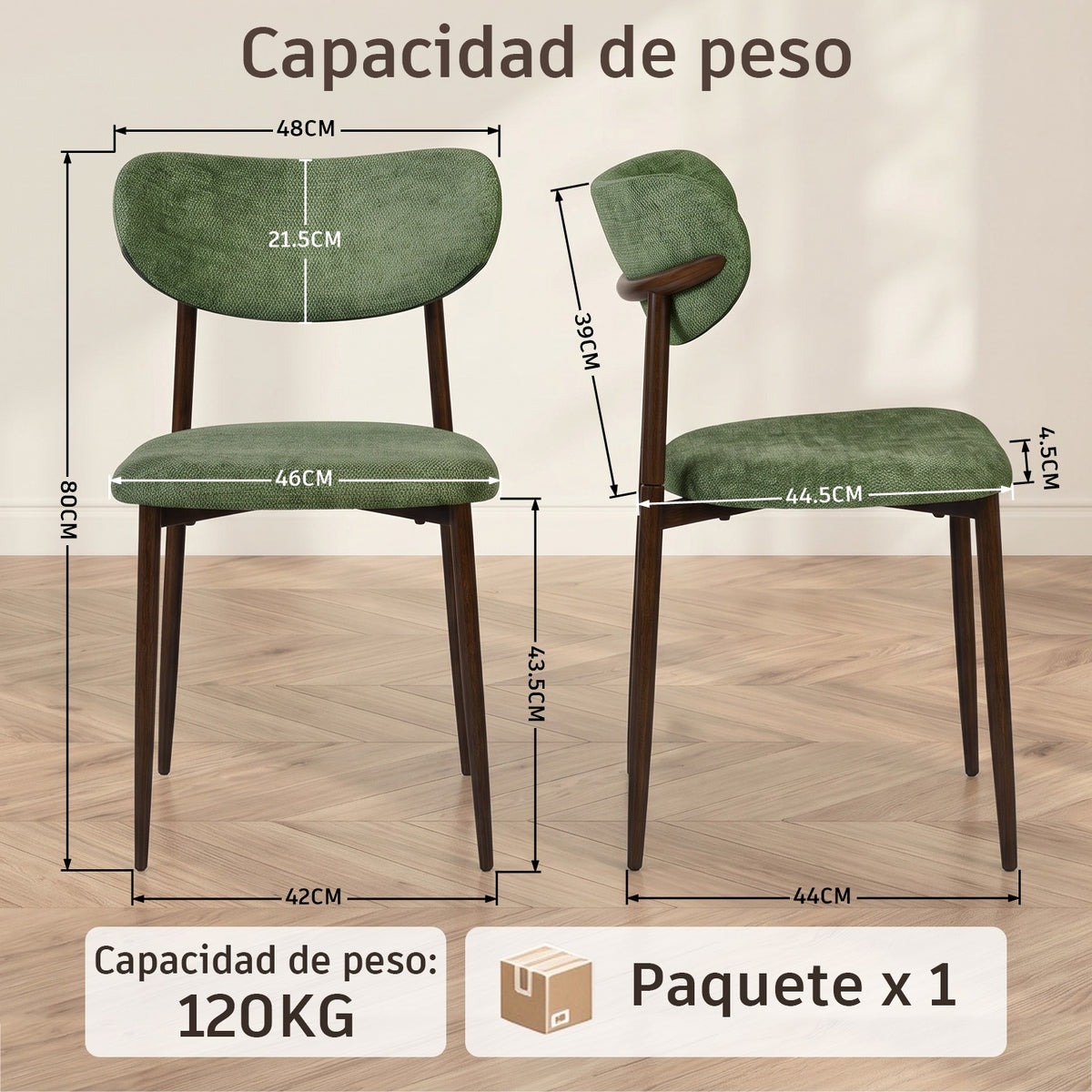 Juego de 2 Sillas de Comedor Tapizadas con Respaldo Curvo Verde Zorro