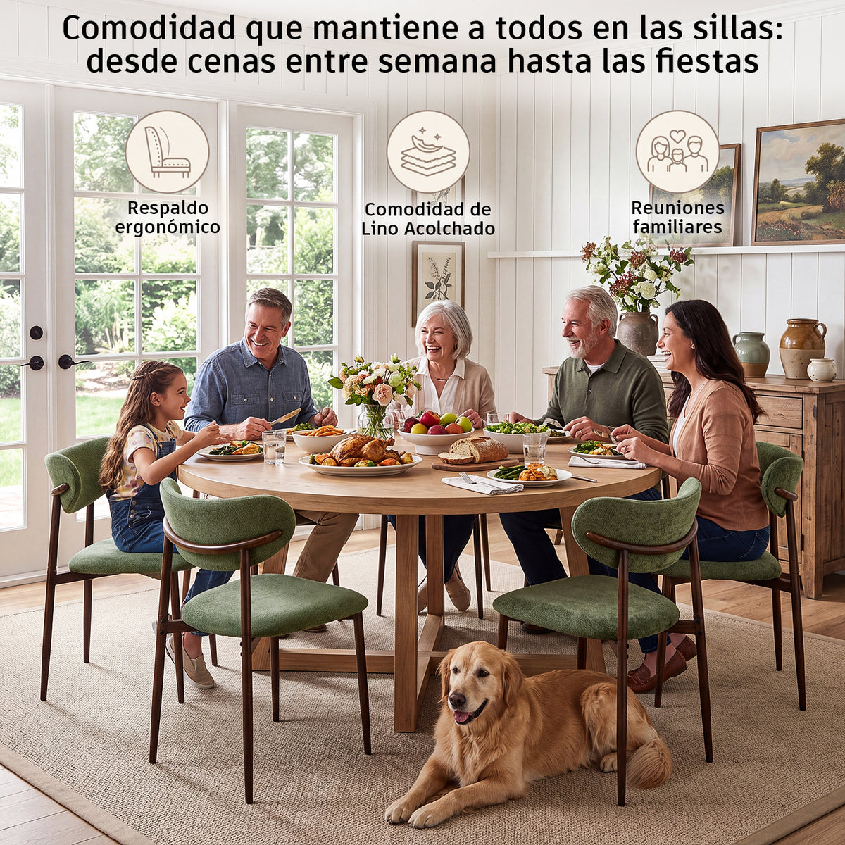 Juego de 2 Sillas de Comedor Tapizadas con Respaldo Curvo Verde Zorro