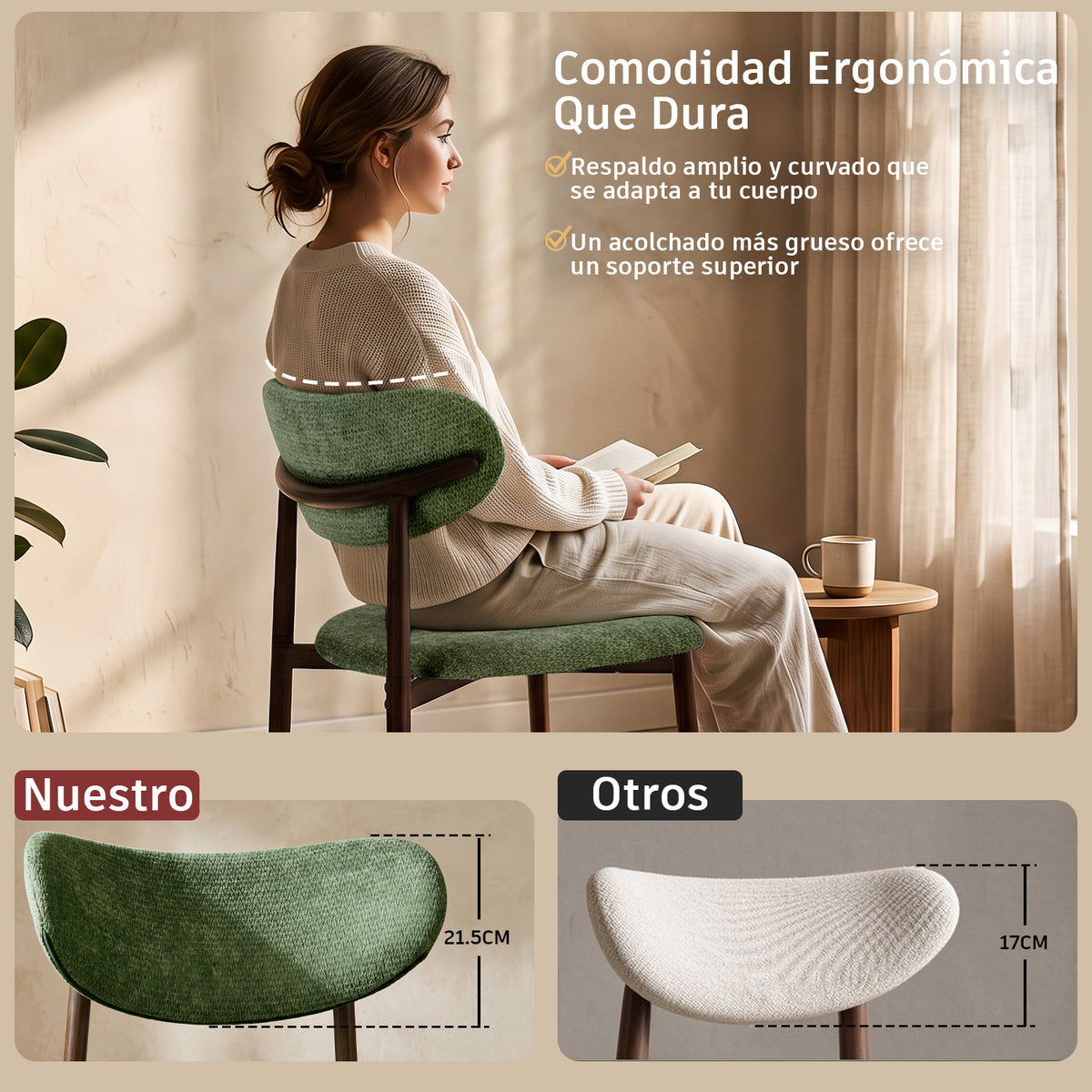 Juego de 2 Sillas de Comedor Tapizadas con Respaldo Curvo Verde Zorro