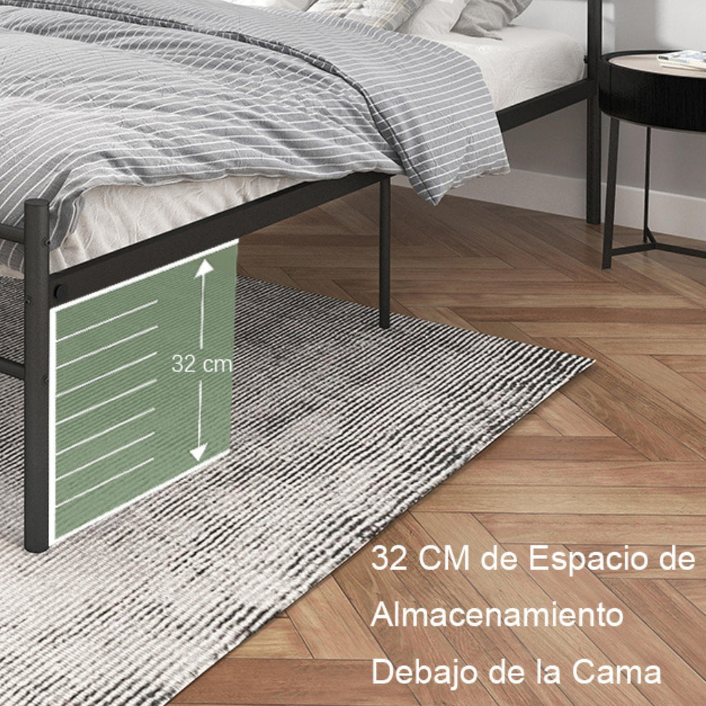 Base de Cama Matrimonial de Metal Negro con Cabecero