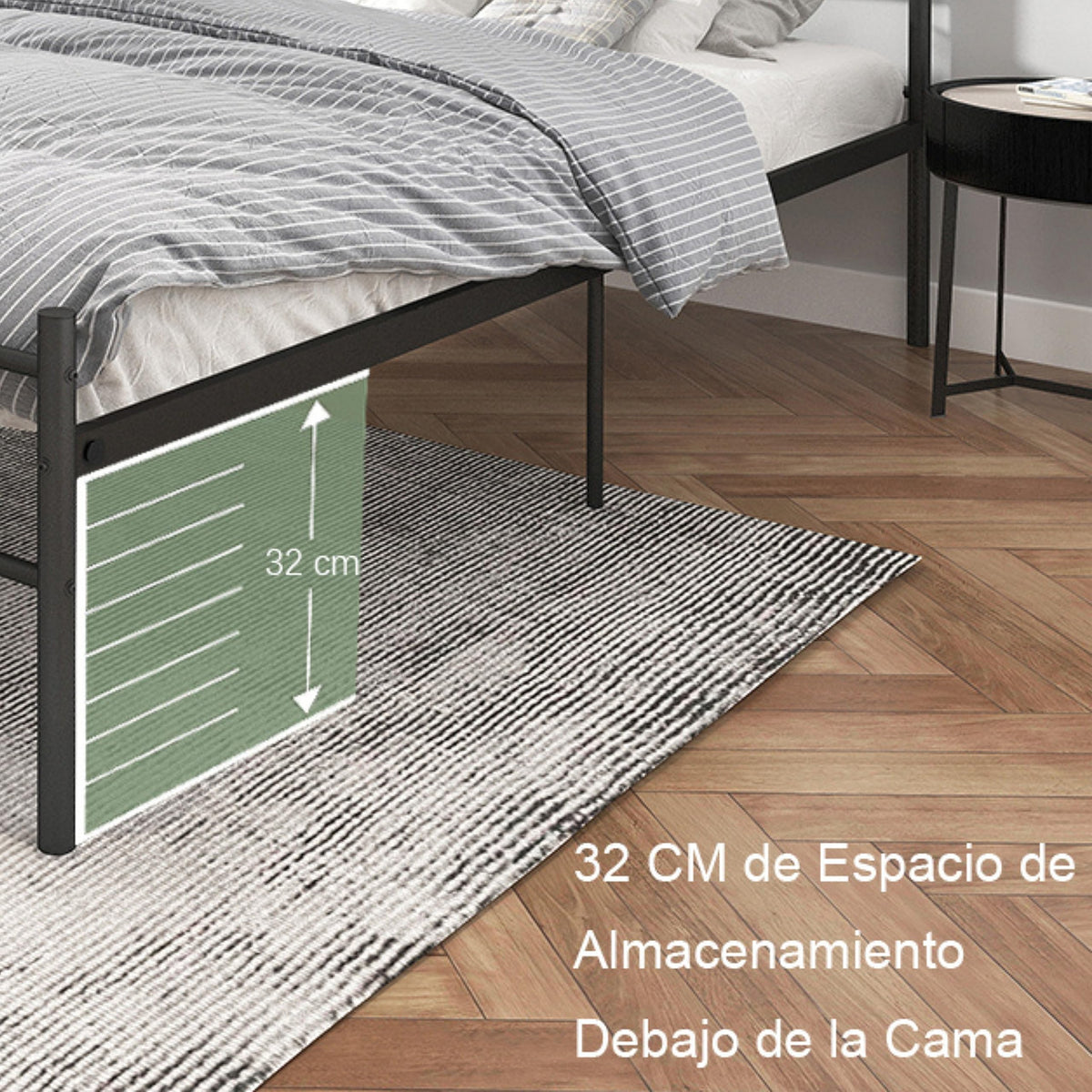 Base de Cama Matrimonial de Metal Negro con Cabecero