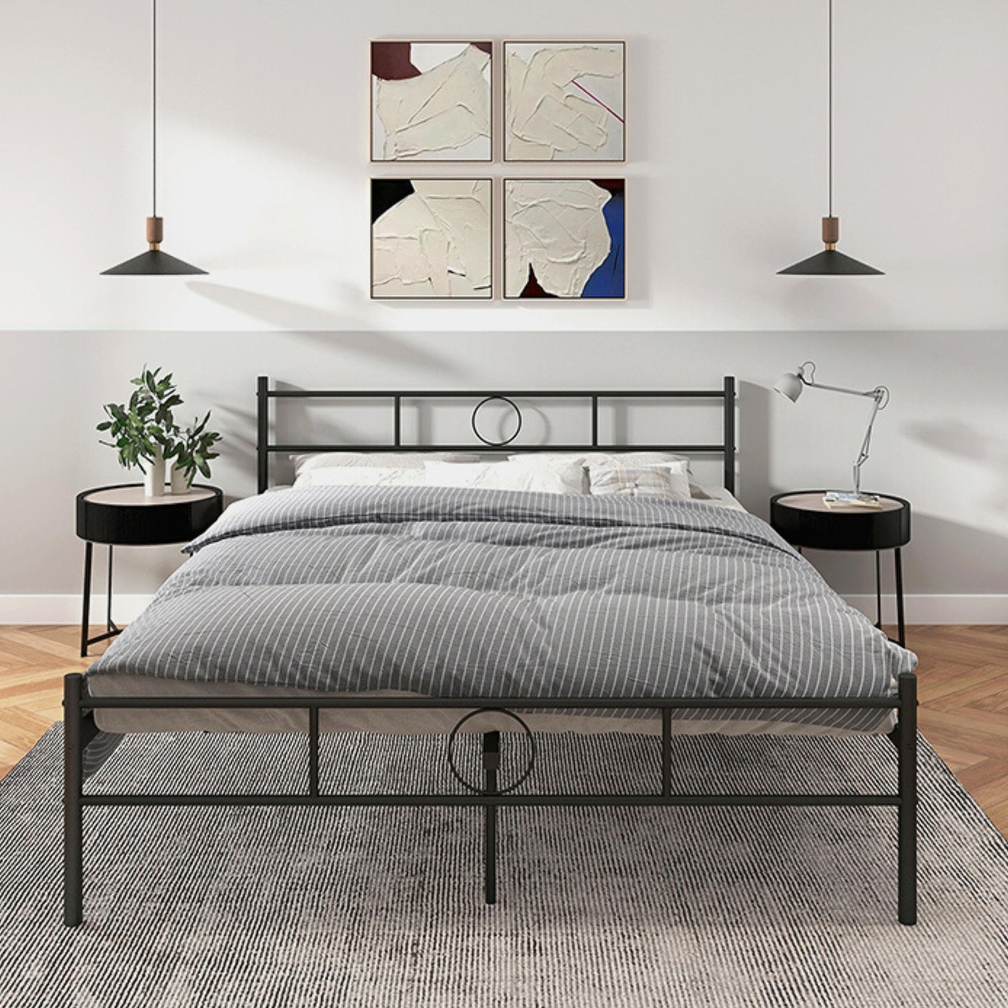 Base de Cama Matrimonial de Metal Negro con Cabecero