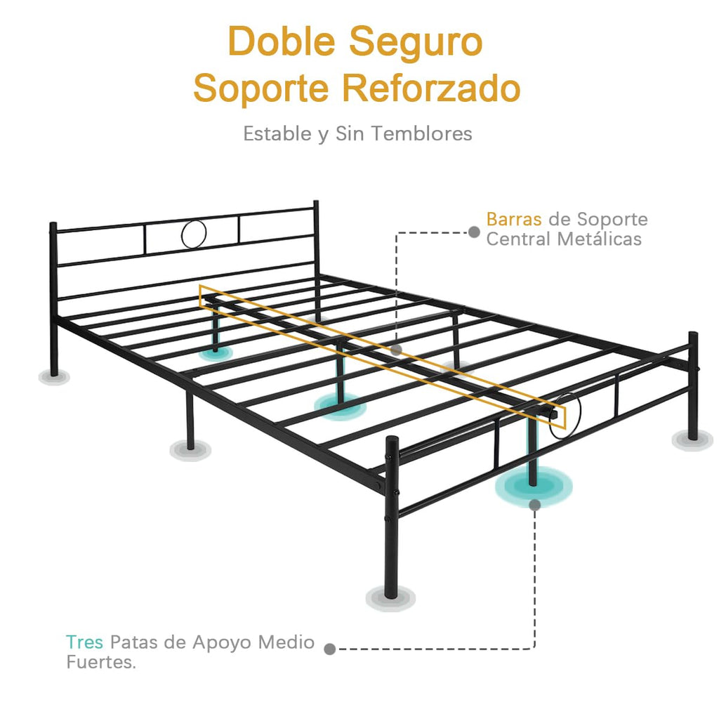 Base de Cama Matrimonial de Metal Negro con Cabecero