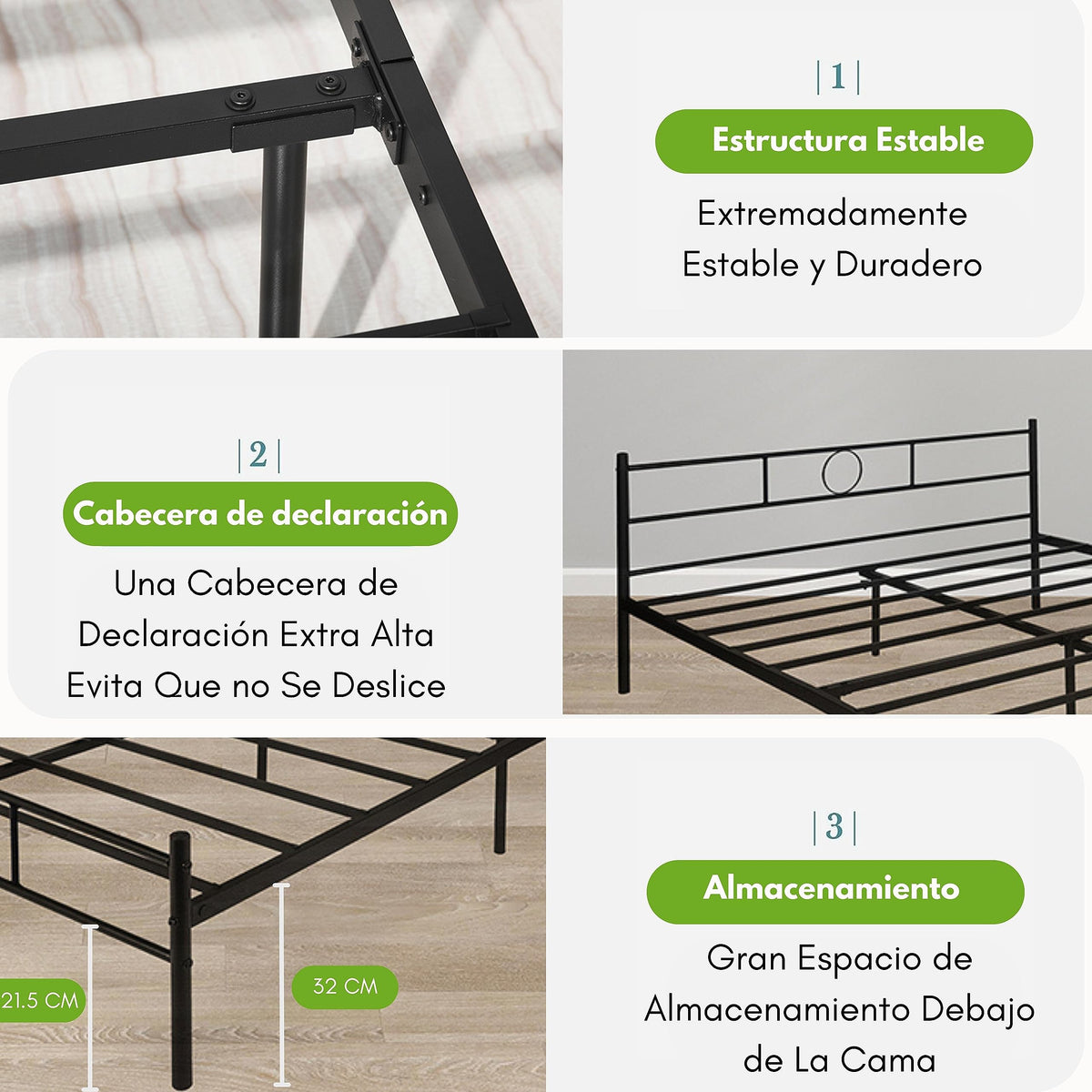 Base de Cama Matrimonial de Metal Negro con Cabecero