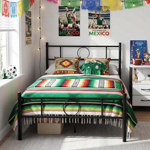 Base de Cama Individual de Metal Negro con Cabecero