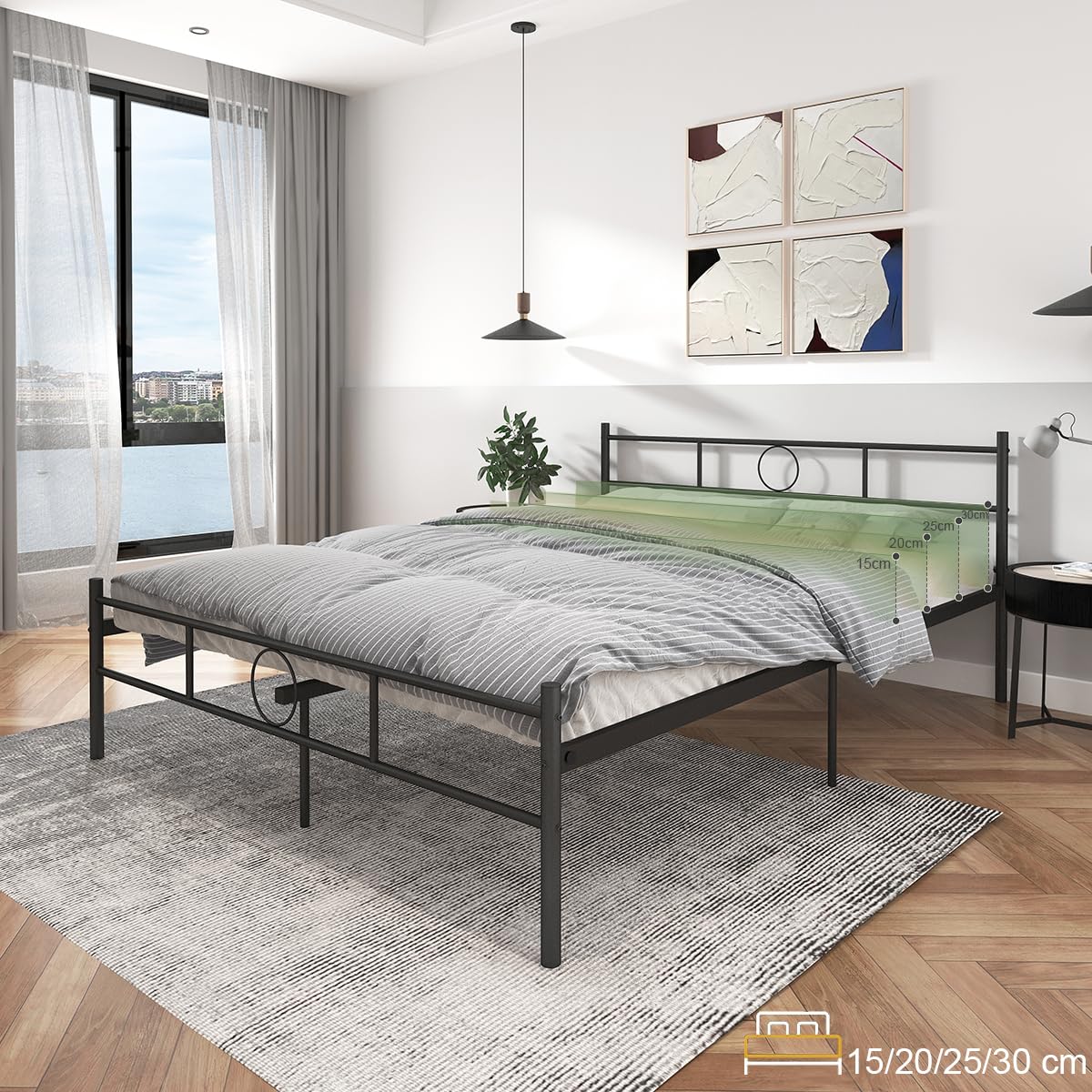 Base de Cama Matrimonial de Metal Negro con Cabecero