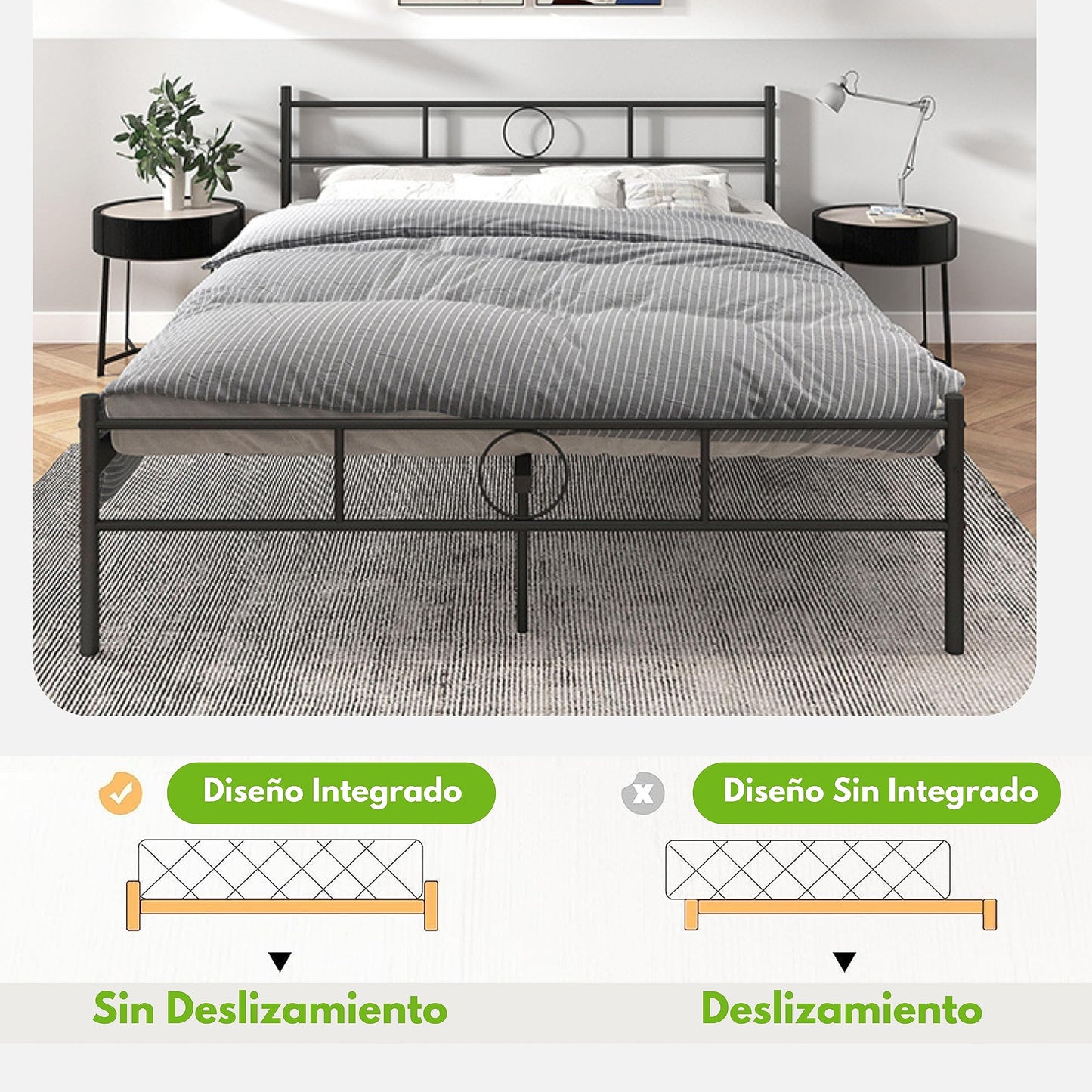 Base de Cama Matrimonial de Metal Negro con Cabecero