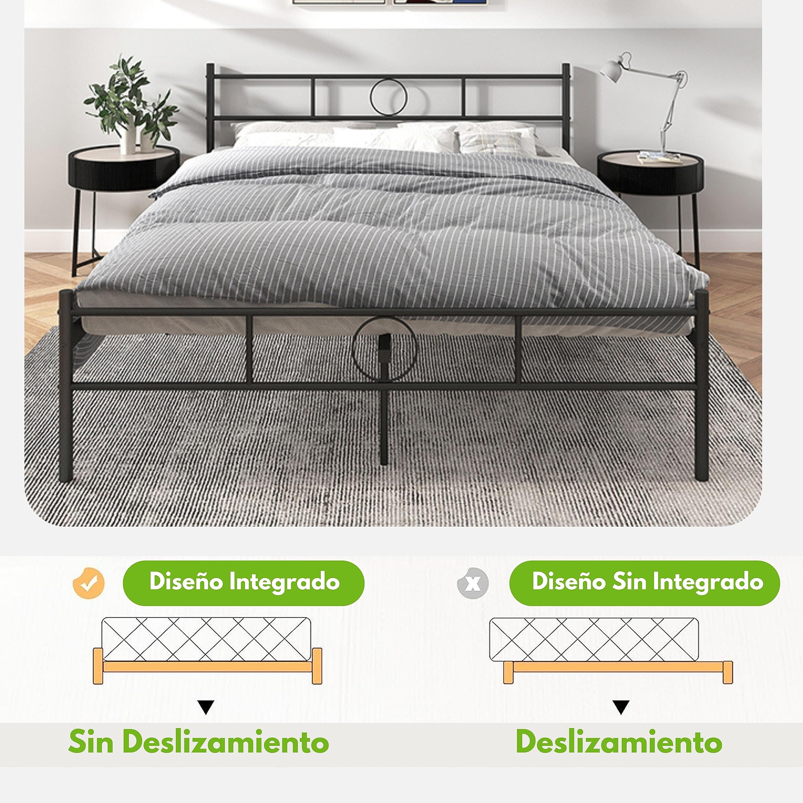Base de Cama Matrimonial de Metal Negro con Cabecero