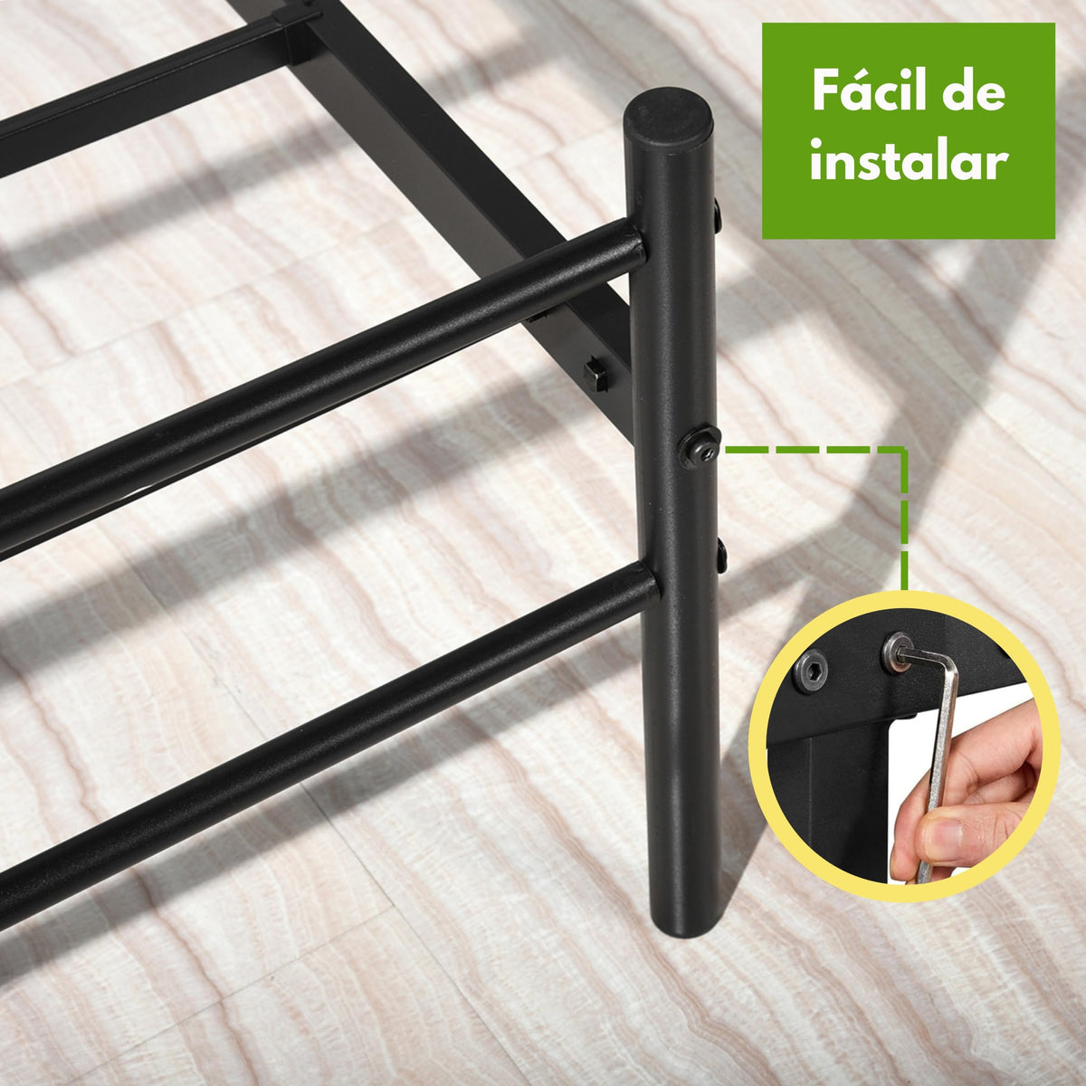 Base de Cama Individual de Metal Negro con Cabecero