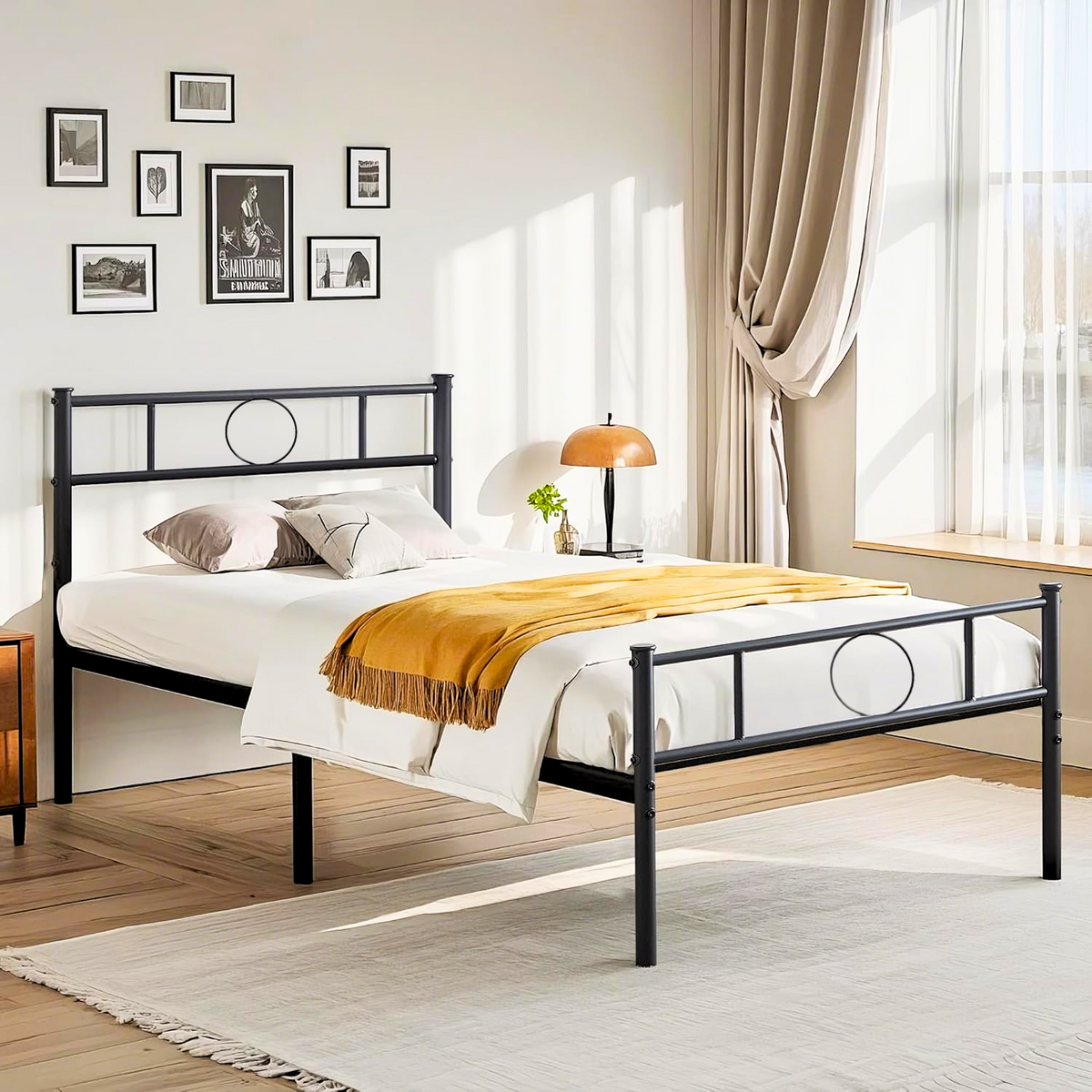 Base de Cama Individual de Metal Negro con Cabecero