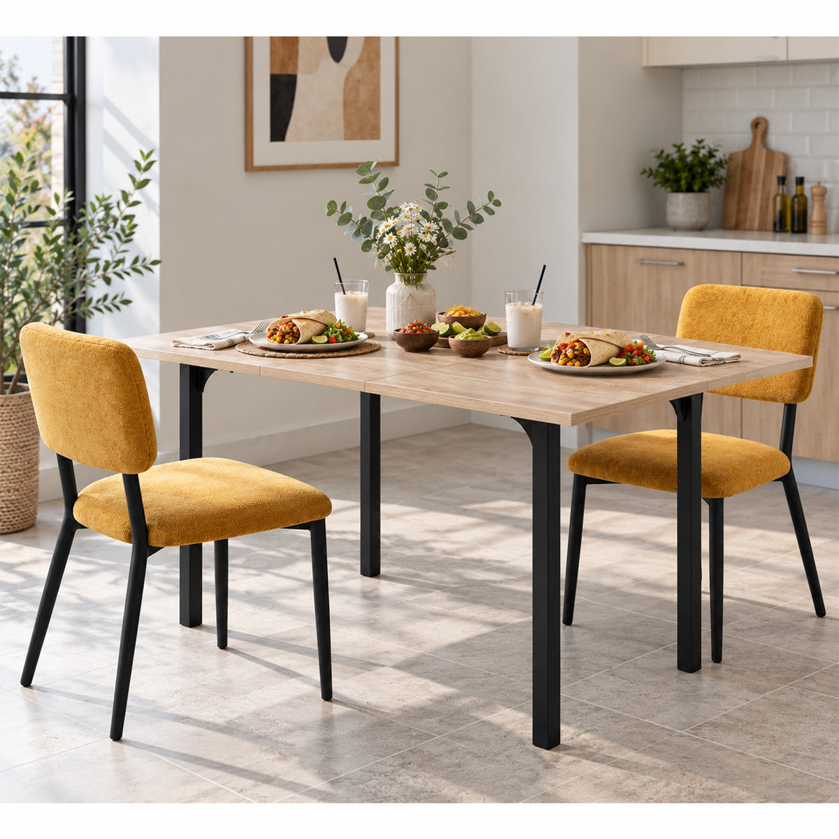 Juego de Comedor Extensible con 2 Sillas Mostaza