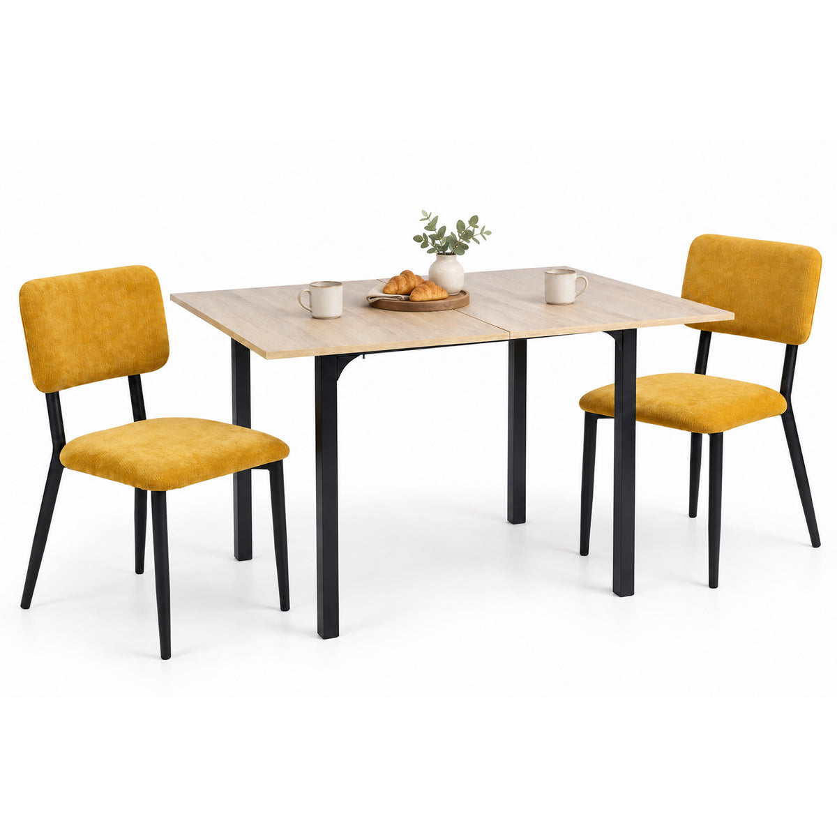 Juego de Comedor Extensible con 2 Sillas Mostaza