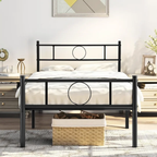 Base de Cama Individual de Metal Negro con Cabecero