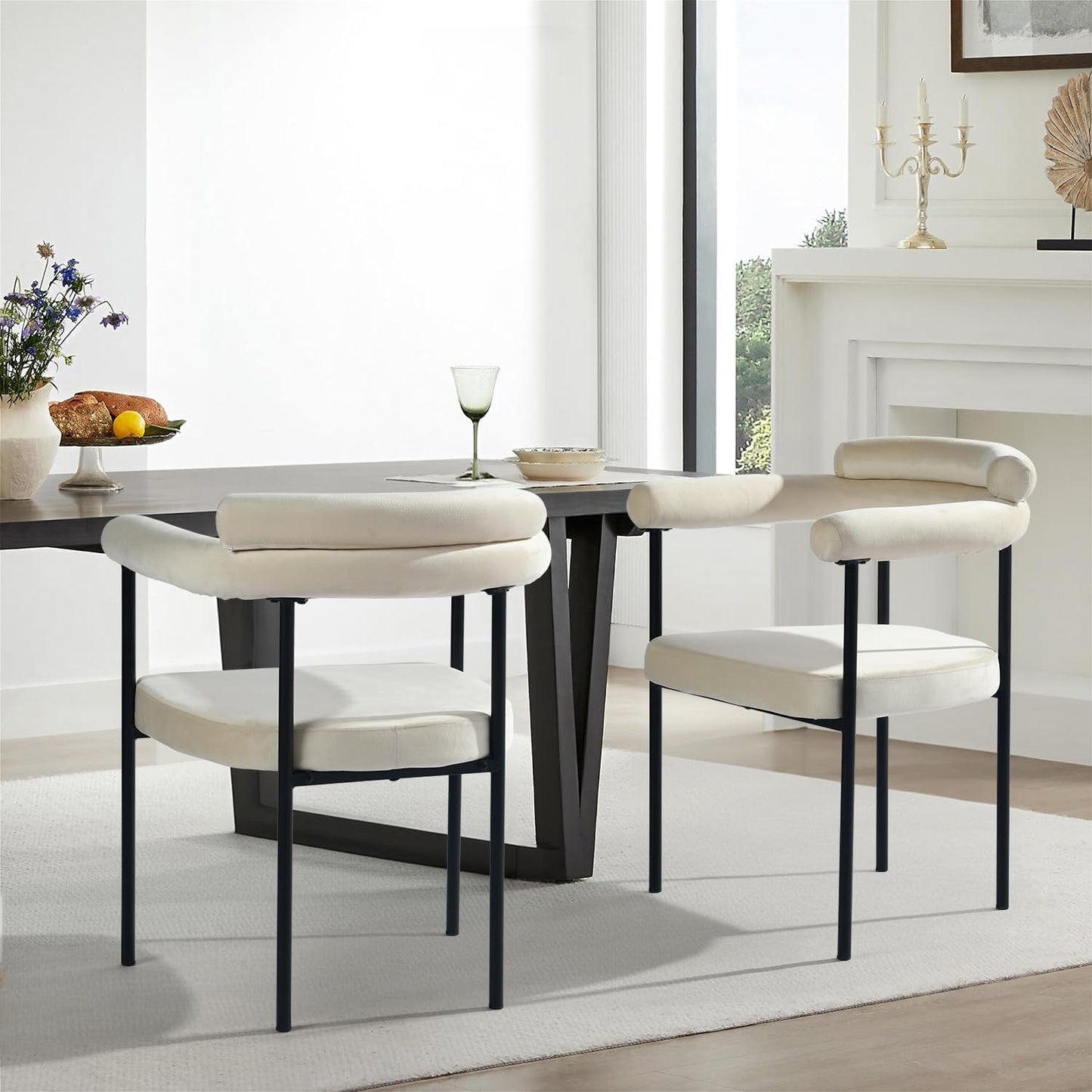 NUEVO Silla de Comedor Tapizadas Silla de Cocina con Respaldo Abierto y Brazos CAMILA Beige