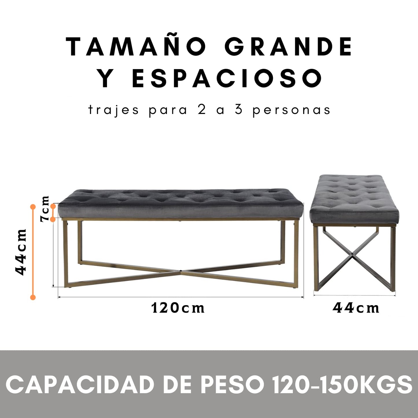 NUEVO Banco Otomano Tapizado 120cm Otomano Terciopelo Taburete para Recamara Rizzo