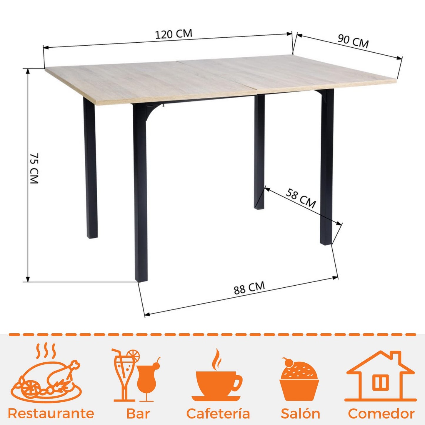 NEUVO Mesa de Comedor Extensible Rectangular: fácil de Abrir y Cerrar con Estructura metálica (Solo Mesa) MARLOWE