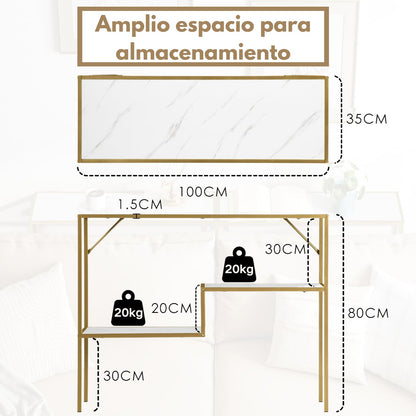 NUEVO Mesa Consola Dorado 100 cm Mesa de Entrada Moderna 3 Niveles Darrison