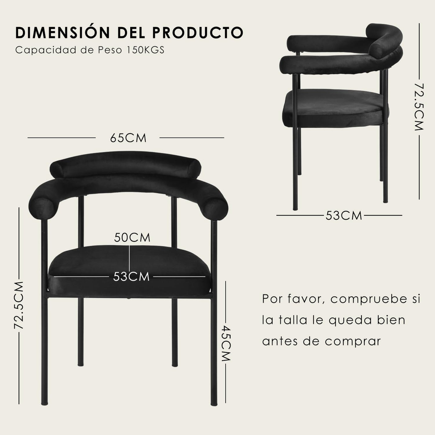 NUEVO Silla de Comedor Tapizadas Silla de Cocina con Respaldo Abierto y Brazos Camila Negro